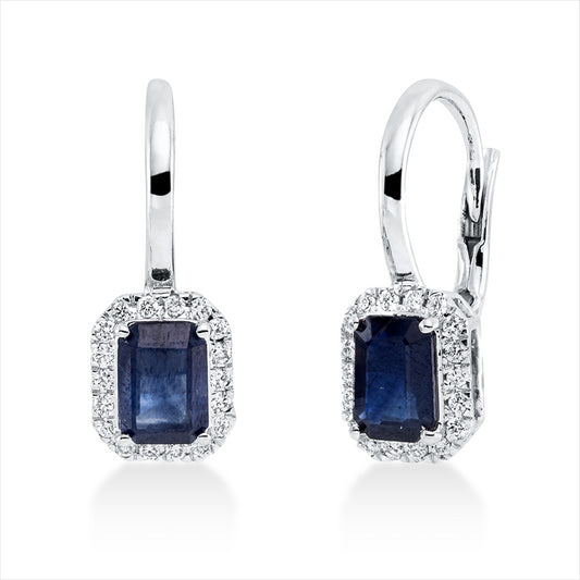 Ohrschmuck 18 kt WG, 36 Brill. 0,25 ct, TW-si, 2 Saphire 1,80 ct blau