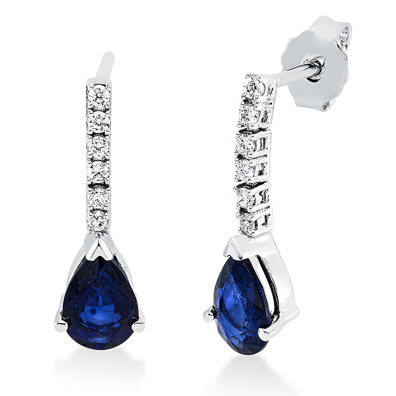 Ohrschmuck 14 kt WG, 12 Brill. 0,13 ct, F-si, 2 Saphire 1,62 ct blau