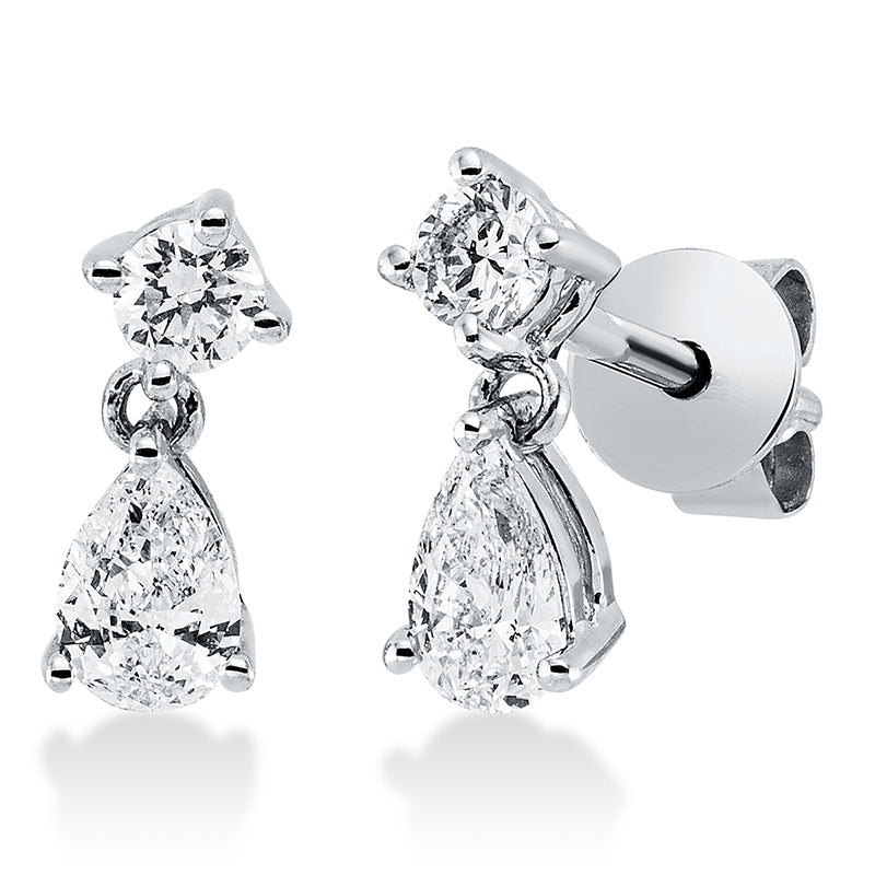 Ohrschmuck 18 kt WG, 2 Tropfen 0,33 ct, TW-si, 2 Brill. 0,16 ct, TW-si