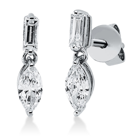 Ohrschmuck 18 kt WG, 2 Nav. 0,33 ct, TW-si, 2 Bag. 0,15 ct, TW-si