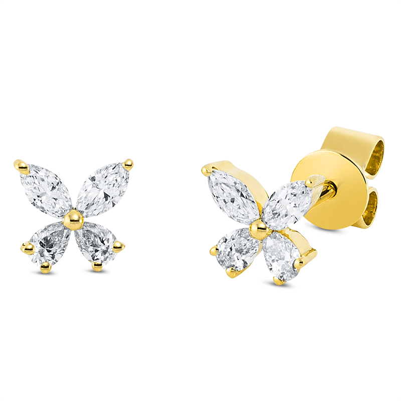 Ohrstecker 18 kt GG, 4 Nav. 0,18 ct, TW-vsi, 4 Tropfen 0,13 ct, TW-vsi