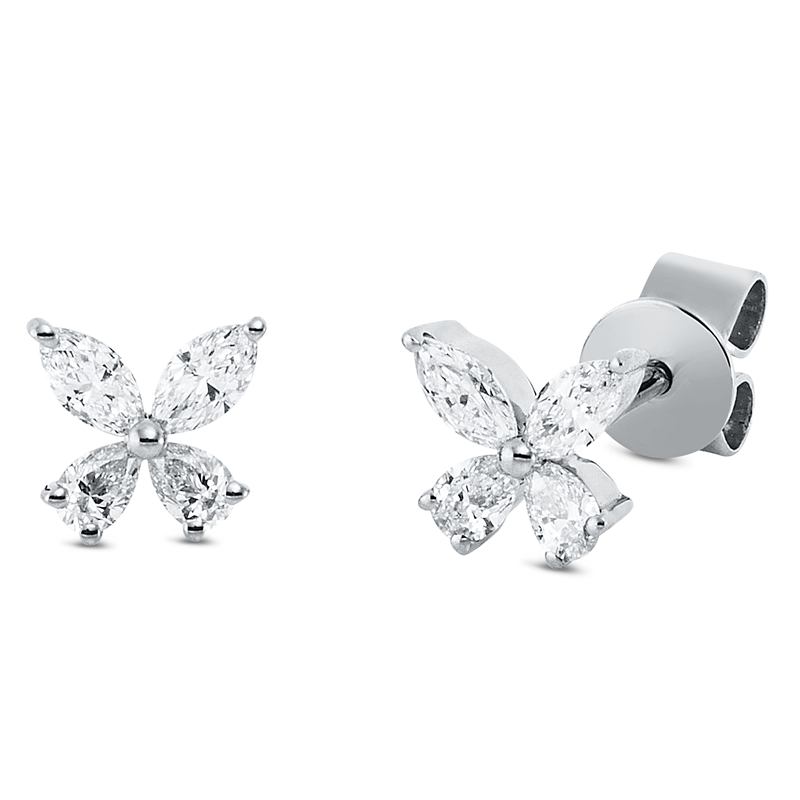 Ohrstecker 18 kt WG, 4 Nav. 0,16 ct, TW-vsi, 4 Tropfen 0,13 ct, TW-vsi