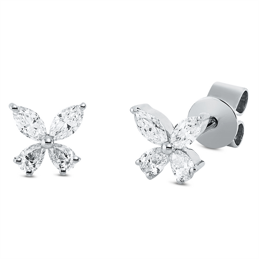 Ohrstecker 18 kt WG, 4 Nav. 0,16 ct, TW-vsi, 4 Tropfen 0,13 ct, TW-vsi