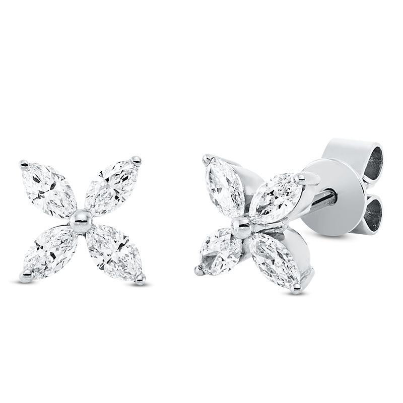 Ohrstecker 18 kt WG, 8 Nav. 0,47 ct, TW-vsi