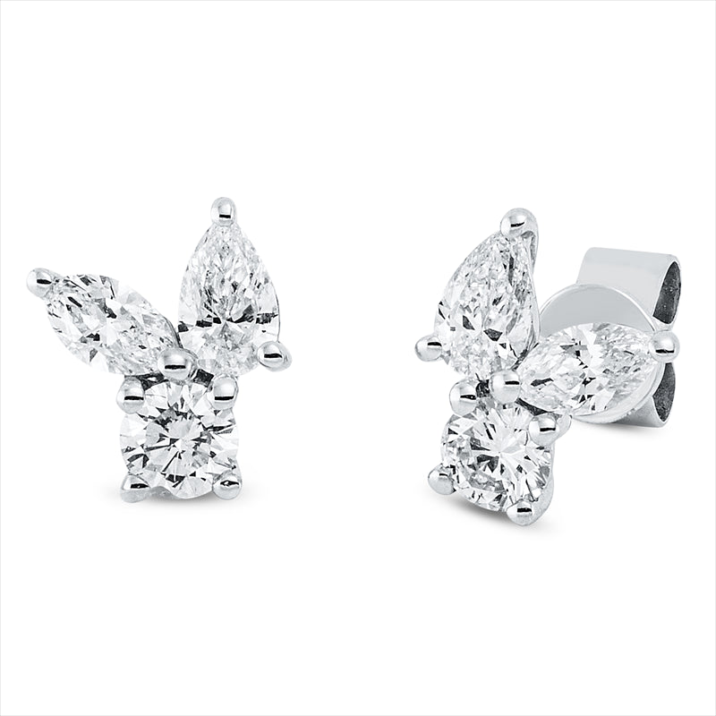 Ohrstecker 18 kt WG, 2 Tropfen 0,28 ct, TW-vsi, 2 Nav. 0,21 ct, TW-vsi, 2 Brill. 0,28 ct, TW-si