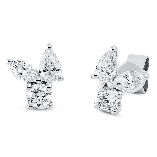 Ohrstecker 18 kt WG, 2 Tropfen 0,28 ct, TW-vsi, 2 Nav. 0,21 ct, TW-vsi, 2 Brill. 0,28 ct, TW-si