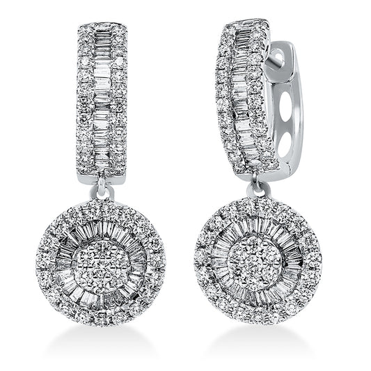 Ohrschmuck 18 kt WG, 74 Trap. 0,64 ct, TW-si, 100 Brill. 0,88 ct, TW-si