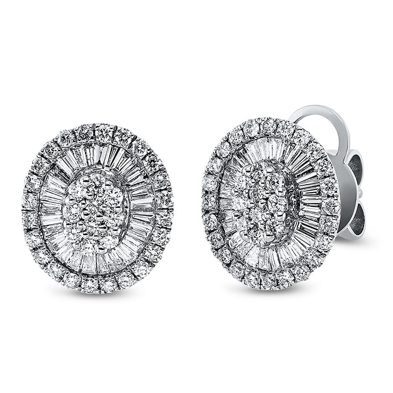 Ohrstecker 18 kt WG, 46 Trap. 0,48 ct, TW-si, 68 Brill. 0,55 ct, TW-si