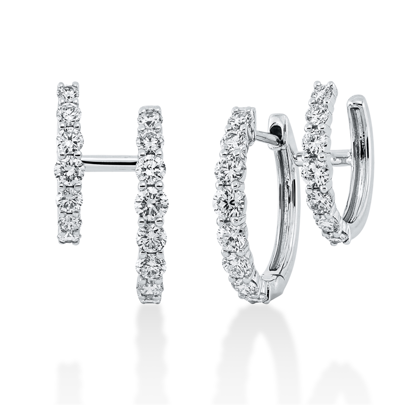 Ohrschmuck 18 kt WG, 18 Brill. 0,61 ct, TW-si, 10 Brill. 0,55 ct, TW-si, 2 Brill. 0,05 ct, TW-si