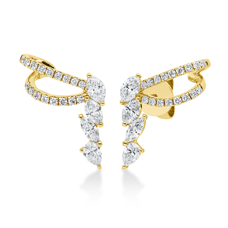 Ohrstecker 18 kt GG, 6 Nav. 0,60 ct, TW-si, 2 Tropfen 0,18 ct, TW-si, 34 Brill. 0,24 ct, TW-si