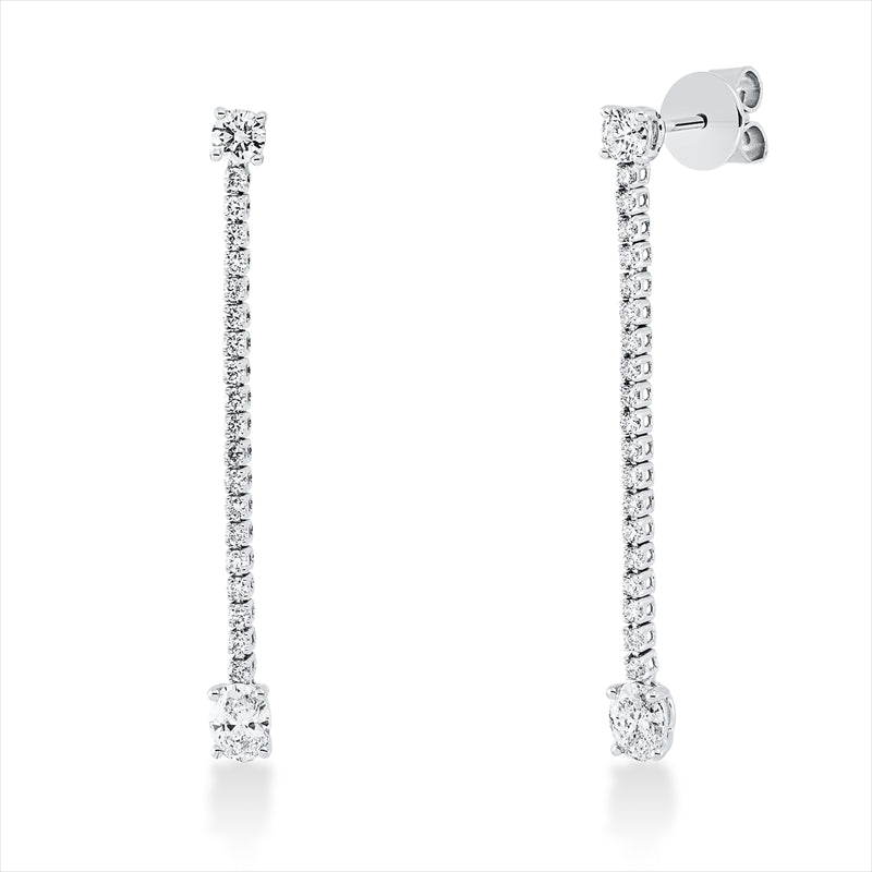 Ohrschmuck 18 kt WG, 2 Brill. 0,25 ct, TW-vsi, 2 Oval 0,55 ct, TW-vsi, 38 Brill. 0,38 ct, TW-vsi