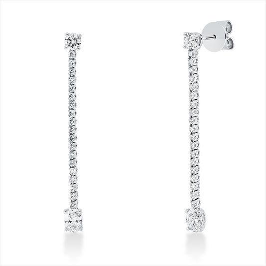 Ohrschmuck 18 kt WG, 2 Brill. 0,25 ct, TW-vsi, 2 Oval 0,55 ct, TW-vsi, 38 Brill. 0,38 ct, TW-vsi