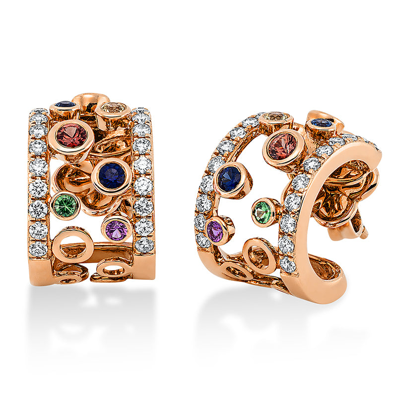 Ohrstecker 18 kt RG, 44 Brill. 0,41 ct, TW-vsi/si, 14 Saphire 0,45 ct multicolor