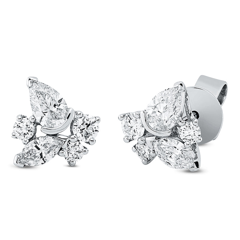 Ohrstecker 18 kt WG, 2 Brill. 0,16 ct, 2 Nav. 0,24 ct,2 Tropfen 0,49 ct, 4 Brill. 0,16 ct, TW-vsi
