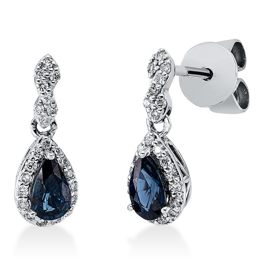 Ohrschmuck 18 kt WG, 46 Brill. 0,13 ct, TW-pi, 2 Saphire 0,55 ct blau