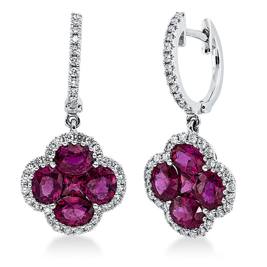 Ohrschmuck 18 kt WG, 80 Brill. 0,35 ct, TW-si, 10 Rubine 2,90 ct rot