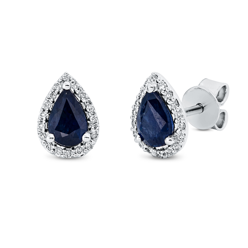 Ohrstecker 18 kt WG, 36 Brill. 0,12 ct, TW-si, 2 Saphire 1,14 ct blau