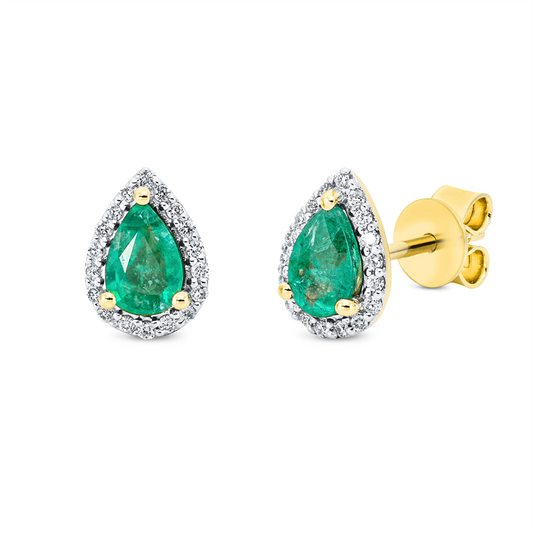 Ohrstecker 18 kt GG, Fassung rhodiniert, 36 Brill. 0,12 ct, TW-si, 2 Smaragde 0,62 ct grün