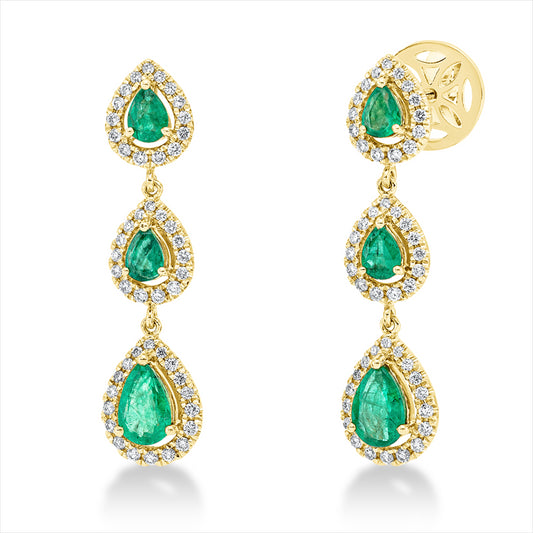 Ohrschmuck 18 kt GG, 96 Brill. 0,51 ct, TW-si, 6 Smaragde 1,26 ct grün