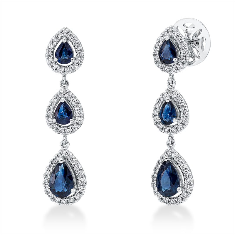 Ohrschmuck 18 kt WG, 96 Brill. 0,51 ct, TW-si, 6 Saphire 1,69 ct blau