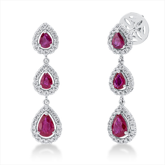 Ohrschmuck 18 kt WG, 96 Brill. 0,51 ct, TW-si, 6 Rubine 1,55 ct rot