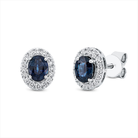 Ohrstecker 18 kt WG, 32 Brill. 0,17 ct, TW-si, 2 Saphire 0,85 ct blau