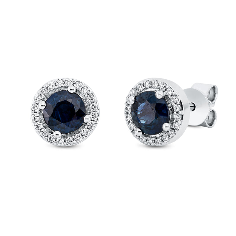 Ohrstecker 18 kt WG, 40 Brill. 0,14 ct, TW-si, 2 Saphire 1,03 ct blau