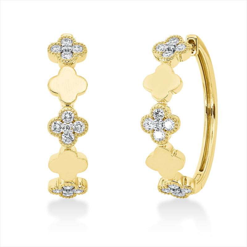 Creolen 18 kt GG, Fassung rhodiniert, 24 Brill. 0,61 ct, TW-si, 6 Brill. 0,03 ct, TW-si