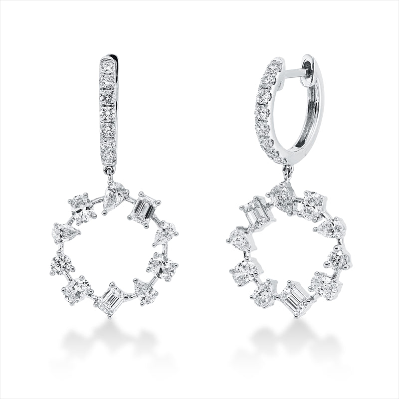 Ohrschmuck 14 kt WG, 4 Sm.schliff 0,40 ct, 6 Oval 0,39 ct,  8 Tropfen 0,41 ct, 18 Brill. 0,38 ct, TW-si