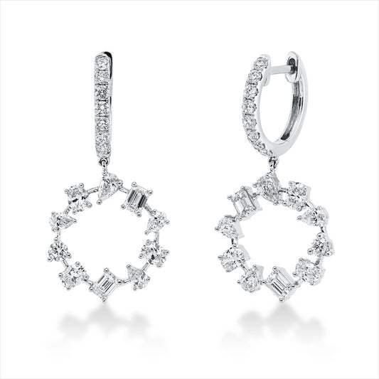 Ohrschmuck 14 kt WG, 4 Sm.schliff 0,40 ct, 6 Oval 0,39 ct,  8 Tropfen 0,41 ct, 18 Brill. 0,38 ct, TW-si