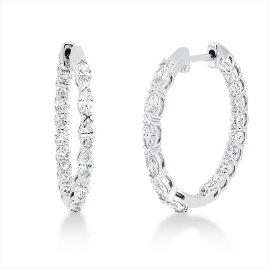 Creolen 18 kt WG, 12 Nav. 0,81 ct, TW-si, 20 Brill. 0,82 ct, TW-si