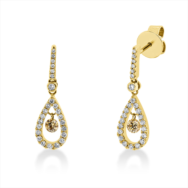 Ohrschmuck 18 kt GG, 50 Brill. 0,33 ct, TW-si, 2 Brill. 0,19 ct, gelb