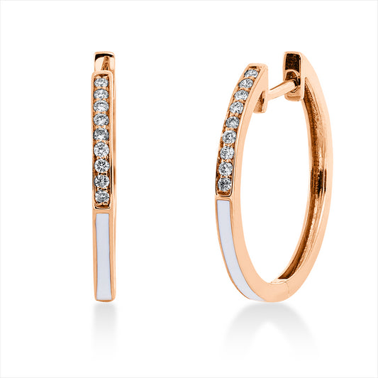 Creolen 18 kt RG, 18 Brill. 0,09 ct, TW-si, 2 Emaille weiß