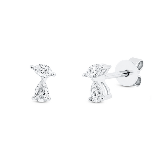 Ohrstecker 18 kt WG, 2 Tropfen 0,17 ct, TW-vsi/si, 2 Nav. 0,11 ct, TW-vsi/si