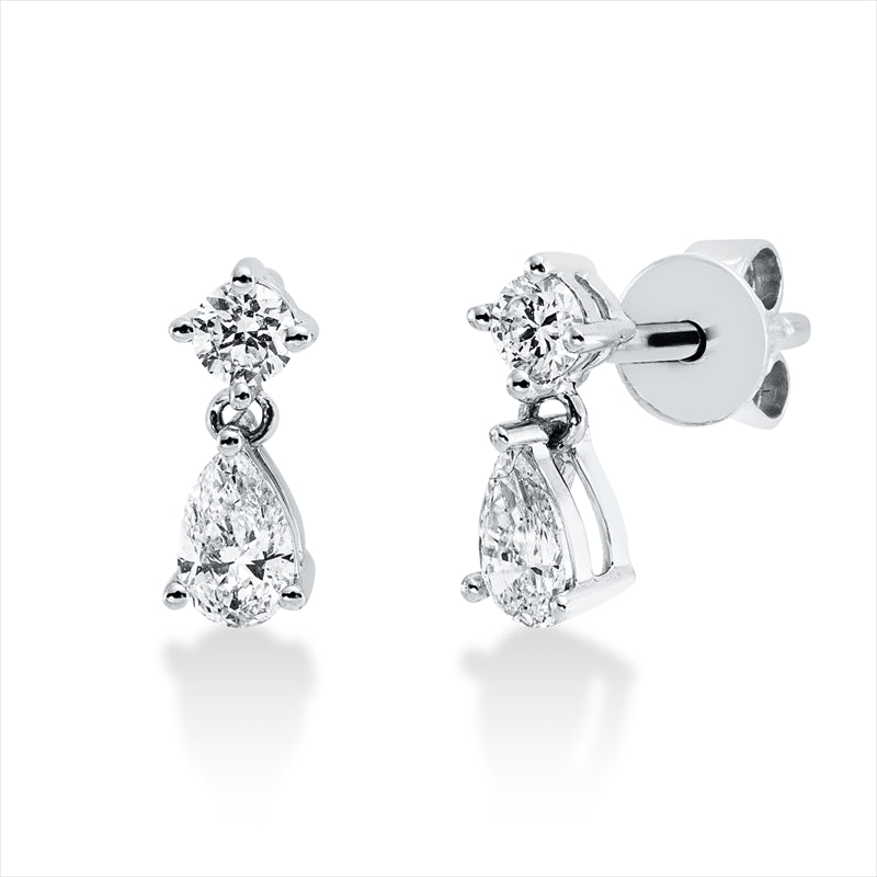 Ohrstecker 18 kt WG, 2 Tropfen 0,33 ct, TW-vsi/si, 2 Brill. 0,16 ct, TW-vsi/si