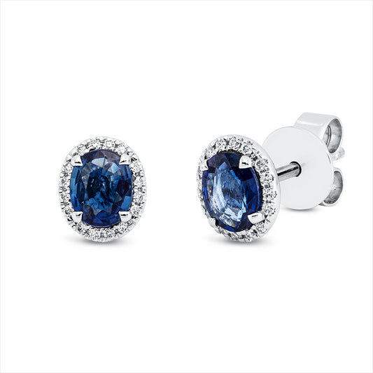 Ohrstecker 18 kt WG, 32 Brill. 0,09 ct, TW-si, 2 Saphire 0,93 ct blau