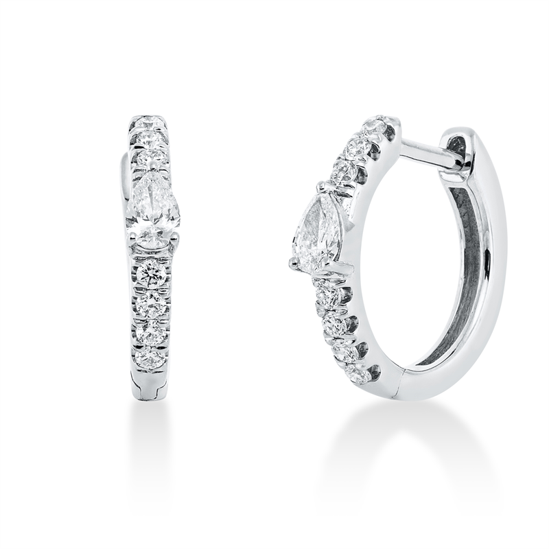 Creolen 18 kt WG, 2 Tropfen 0,16 ct, TW-vsi, 14 Brill. 0,12 ct, TW-si