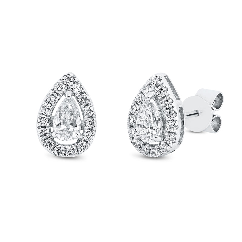 Ohrstecker 18 kt WG, 2 Tropfen 0,36 ct, TW-vsi, 30 Brill. 0,21 ct, TW-si