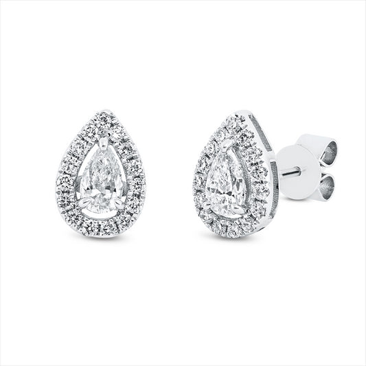 Ohrstecker 18 kt WG, 2 Tropfen 0,36 ct, TW-vsi, 30 Brill. 0,21 ct, TW-si