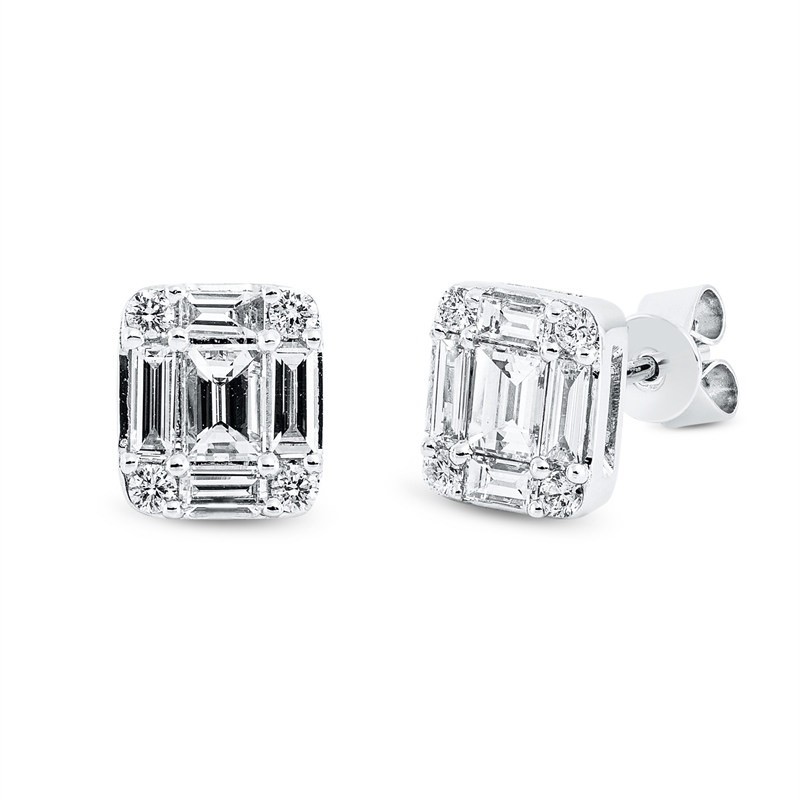 Ohrstecker 18 kt WG, 10 Bag. 0,75 ct, TW-vsi, 8 Brill. 0,13 ct, TW-si