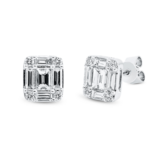 Ohrstecker 18 kt WG, 10 Bag. 0,75 ct, TW-vsi, 8 Brill. 0,13 ct, TW-si