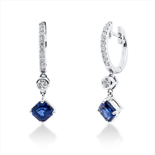 Ohrschmuck 18 kt WG, 22 Brill. 0,33 ct, TW-vsi, 2 Saphire 1,74 ct blau