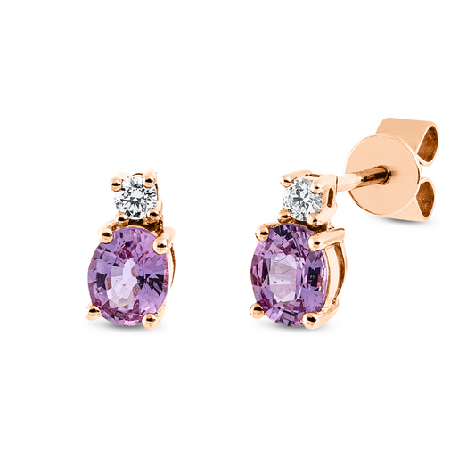 Ohrstecker 18 kt RG, 2 Brill. 0,07 ct, TW-si, 2 Saphire 0,79 ct pink
