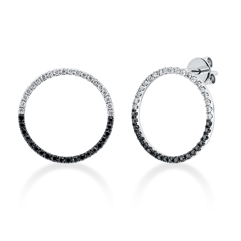 Ohrstecker 18 kt WG, Fassung teils schwarz rhodinie, 40 Brill. 0,16 ct, TW-si, 40 Brill. 0,21 ct, schwarz