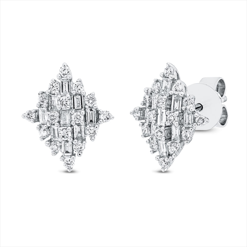 Ohrstecker 18 kt WG, 18 Bag. 0,28 ct, TW-pi, 32 Brill. 0,27 ct, TW-pi