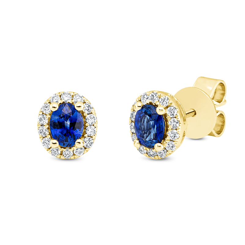 Ohrstecker 18 kt GG, 28 Brill. 0,17 ct, TW-si, 2 Saphire 0,56 ct blau
