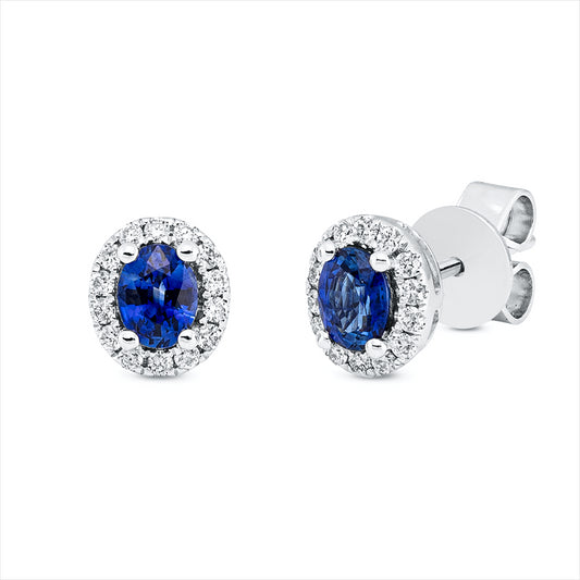 Ohrstecker 18 kt WG, 28 Brill. 0,17 ct, TW-si, 2 Saphire 0,64 ct blau