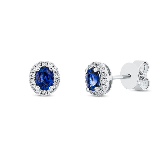 Ohrstecker 18 kt WG, 28 Brill. 0,17 ct, TW-si, 2 Saphire 0,64 ct blau
