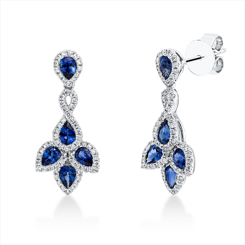 Ohrschmuck 18 kt WG, 130 Brill. 0,36 ct, TW-si, 10 Saphire 1,12 ct blau