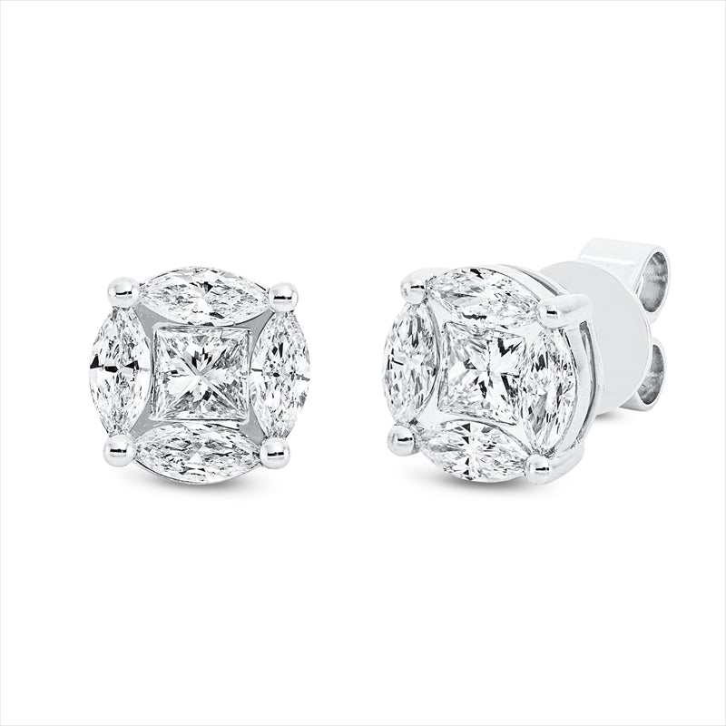 Ohrstecker 18 kt WG, 8 Tropfen 0,82 ct, TW-vsi/si, 2 Princ. 0,43 ct, F-vvs